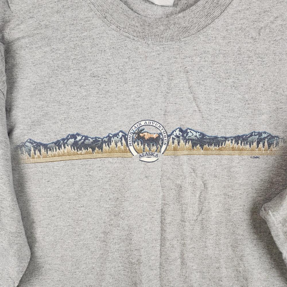 Vintage Alaska Mountain Adventures Shirt Mens Large Gray Moose Mountains Graphic